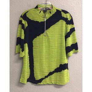 Jamie Sadock Neon Black Abstract Quarter Zip Shirt Golf Short Sleeve Medium